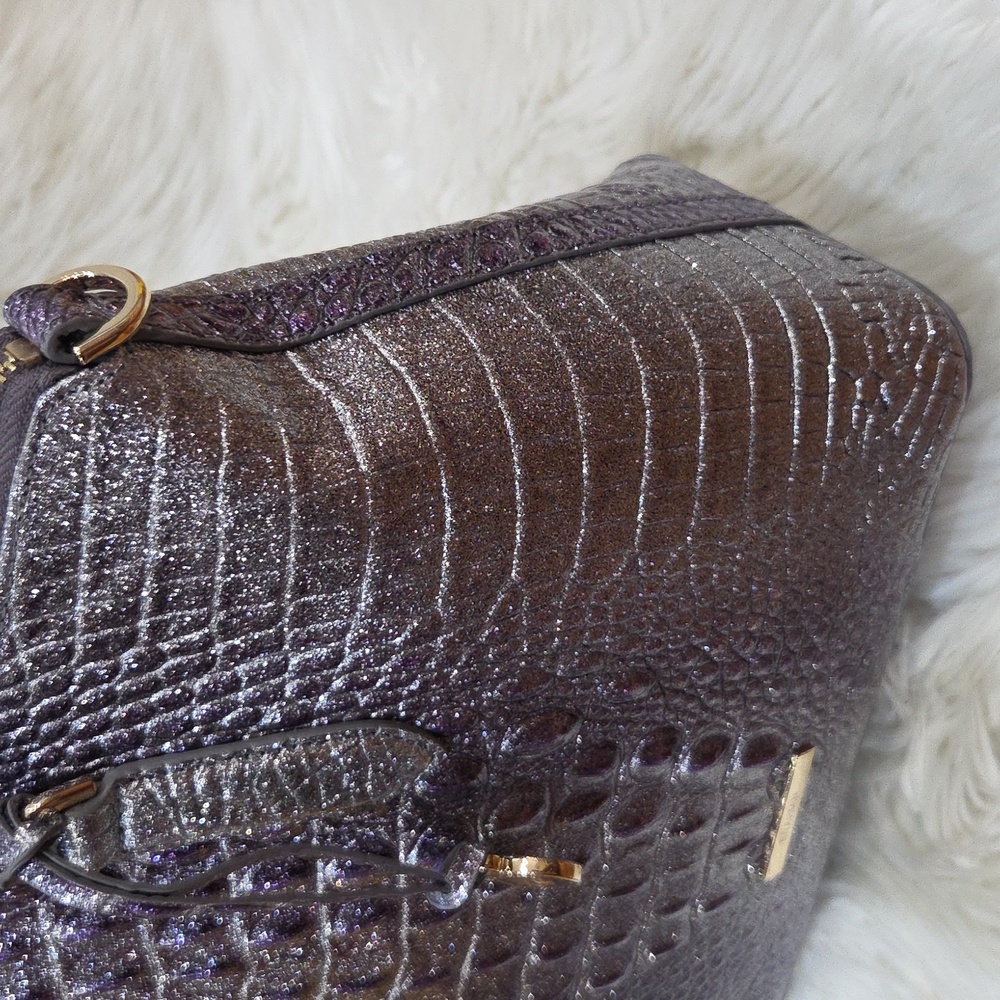 💜▪️Brahmin ▪️ Purple Glitter Melbourne Genuine Leather Medium Duxbury Satchel - Picture 13 of 14